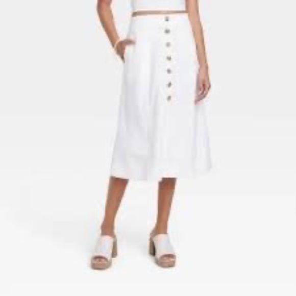 Universal Thread Dresses & Skirts - Universal Thread Button Front Skirt Womens Medium White Linen Midi
